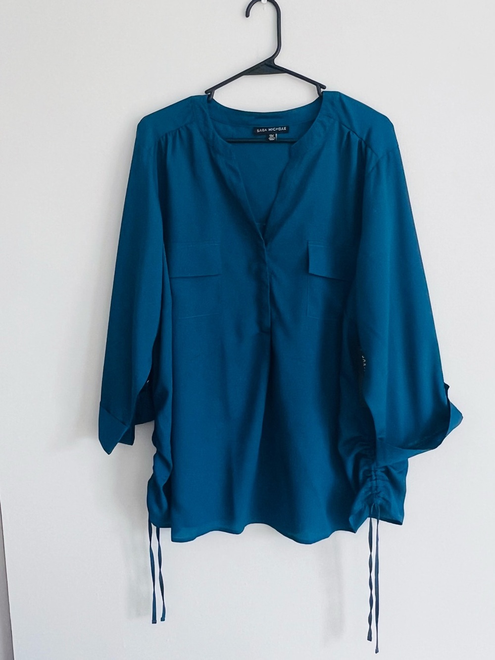 Sara Michelle Teal V-Neck Tunic with Side Ties